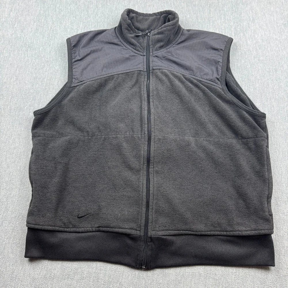 Vintage Nike Golf Vest Mens Large Gray Full Zip Fleece Pockets Jacket Sleeveless